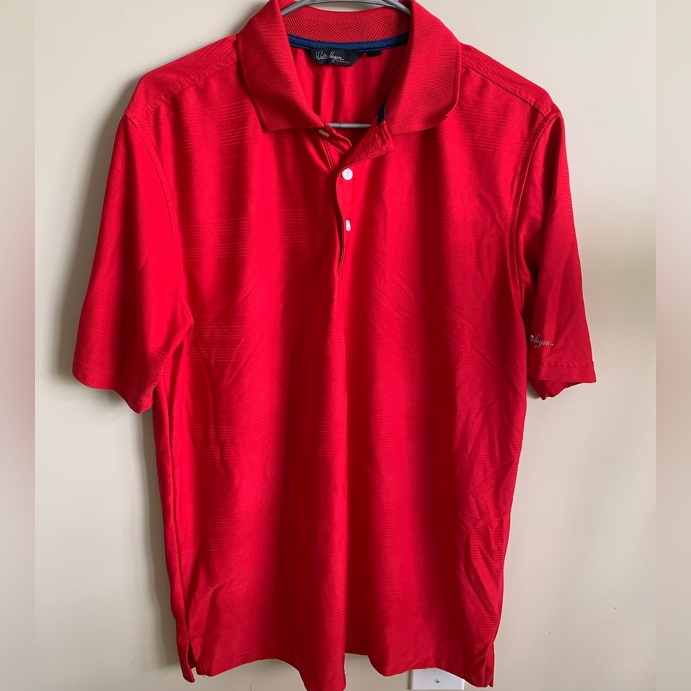 Walter Hagen Essentials solid red golf shirt.